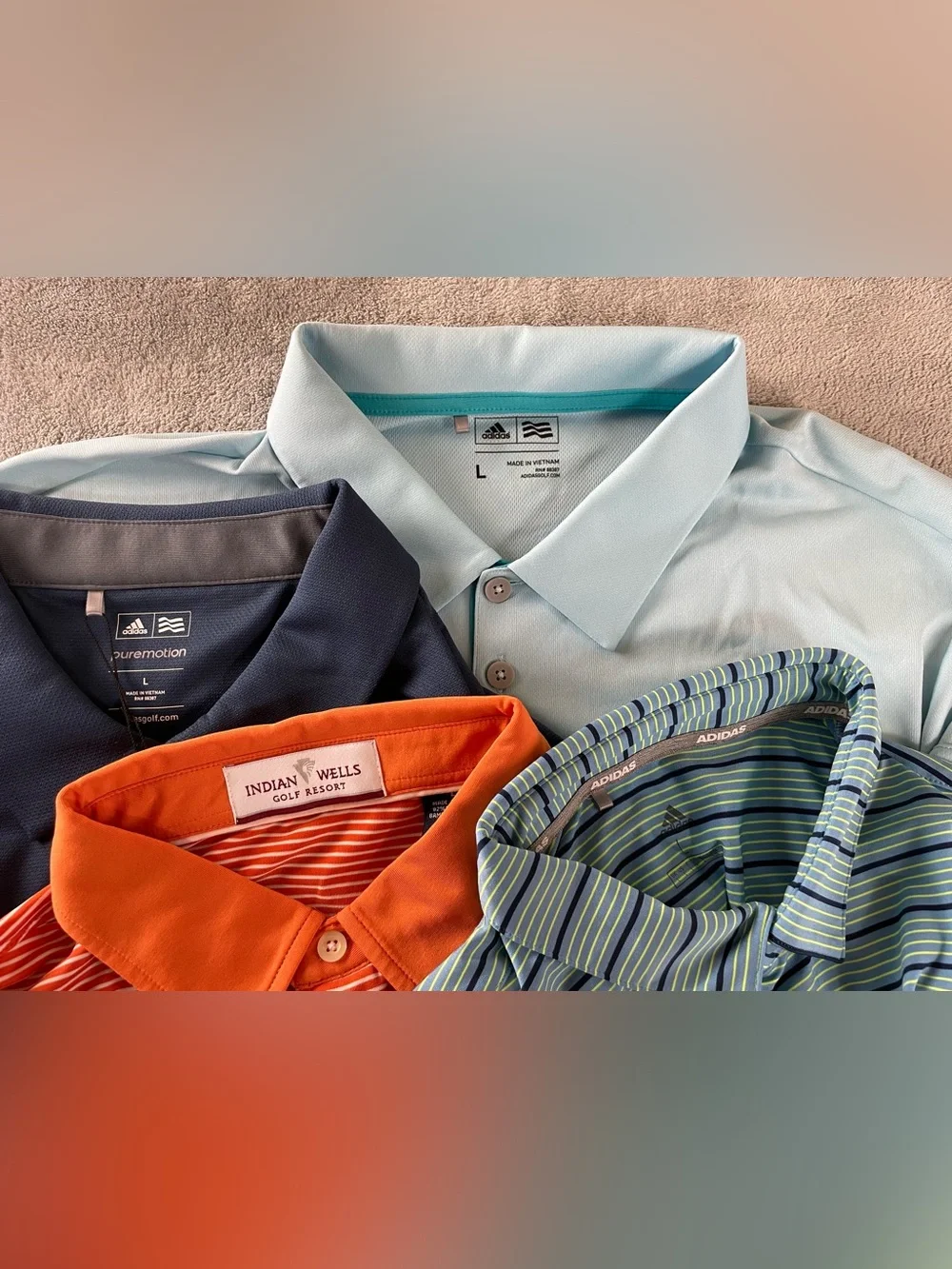 Lot of 4 Men's Golf Polo Shirts Size Large 3 Adidas 1 Indian Wells, Guide Dogs